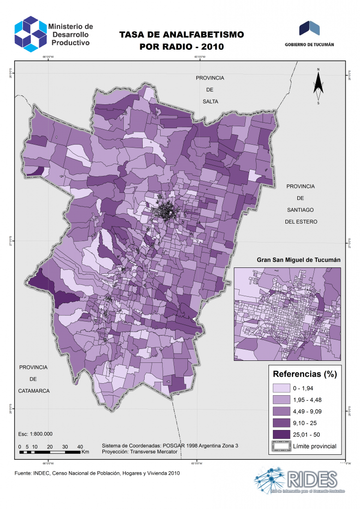 Imagen del Mapa de Tasa de Analfabetismo – 2010 – Prov. de Tucumán