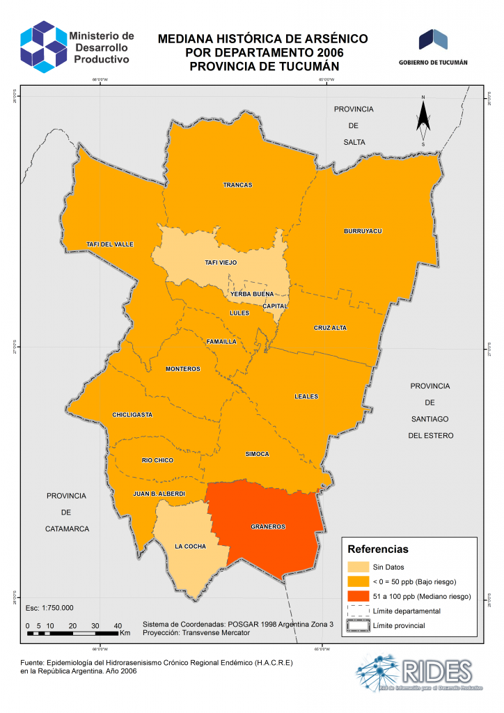 Imagen del Mapa de Mediana histórica de arsénico – 2006 – Prov. de Tucumán