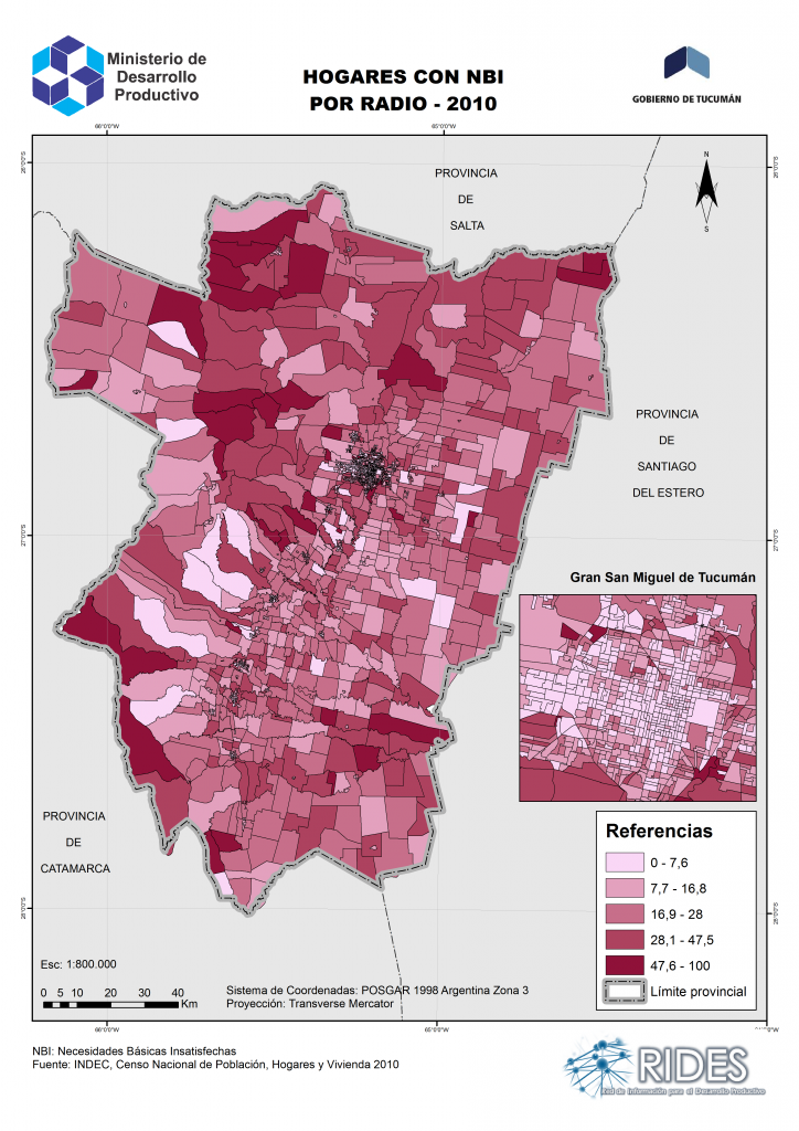 Imagen del Mapa de Hogares con NBI por Radio – 2010 – Prov. de Tucumán