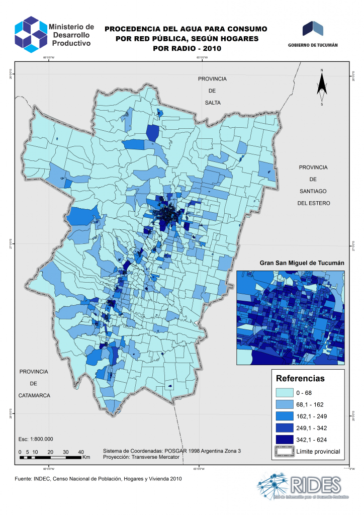 Imagen del Mapa de Procedencia del Agua según Hogares por Radio – 2010 – Prov. de Tucumán