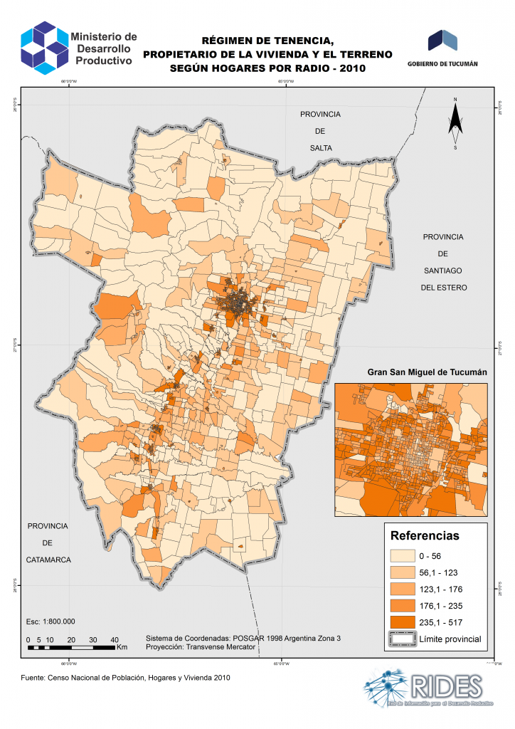 Imagen del Mapa de Régimen de Tenencia, Propietario de la Vivienda y el terreno según Hogares por Radio – 2010 – Prov. de Tucumán