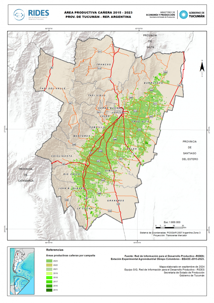 Imagen del Mapa de Expansión Área Cañera 2015 – 2023 – Prov. de Tucumán