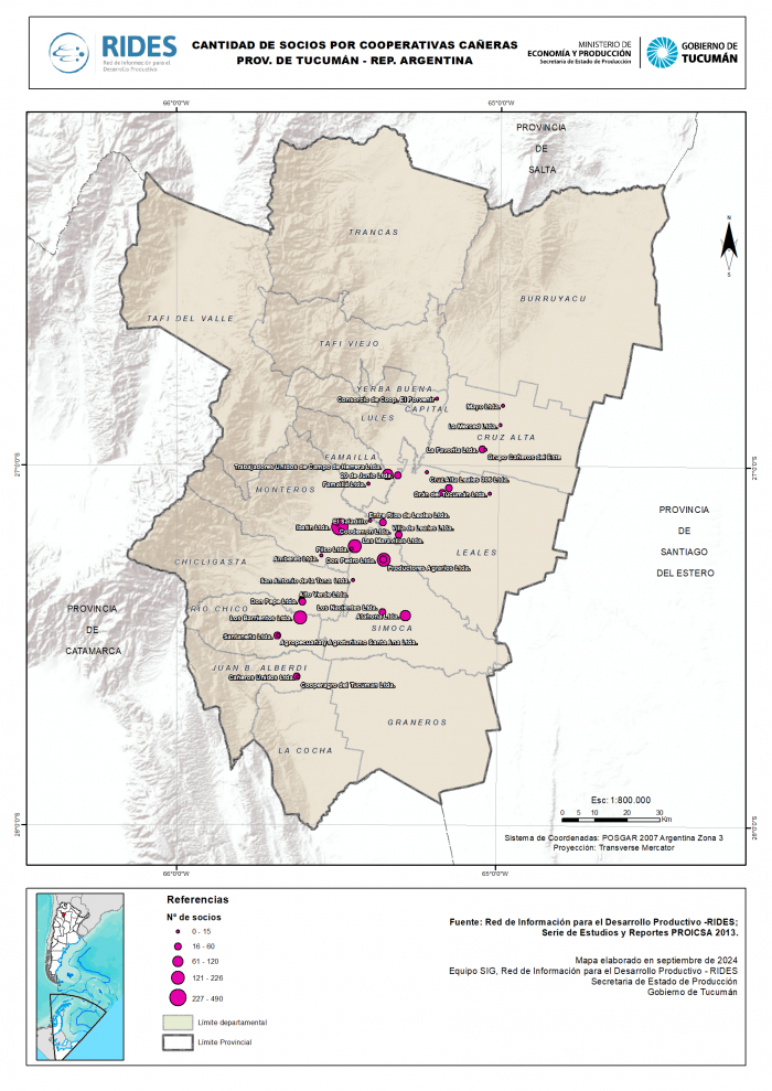 Imagen del Mapa de Cooperativas Cañeras – Cantidad de Socios – Prov. de Tucumán