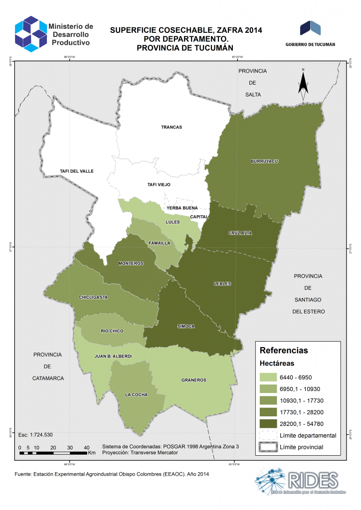 Imagen del Mapa de Superficie cosechable, zafra 2014 – Prov. de Tucumán