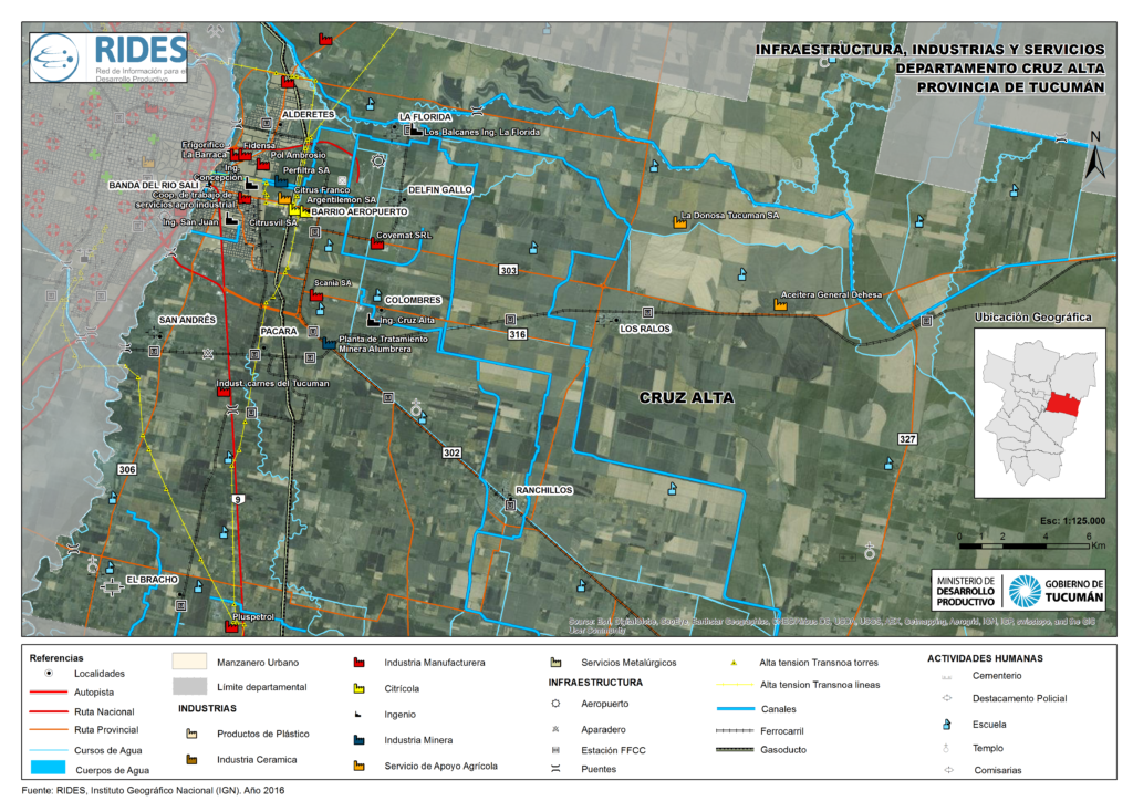 Imagen del Mapa de Infraestructura, Industrias y Servicios. Departamento Cruz Alta – Prov. de Tucumán