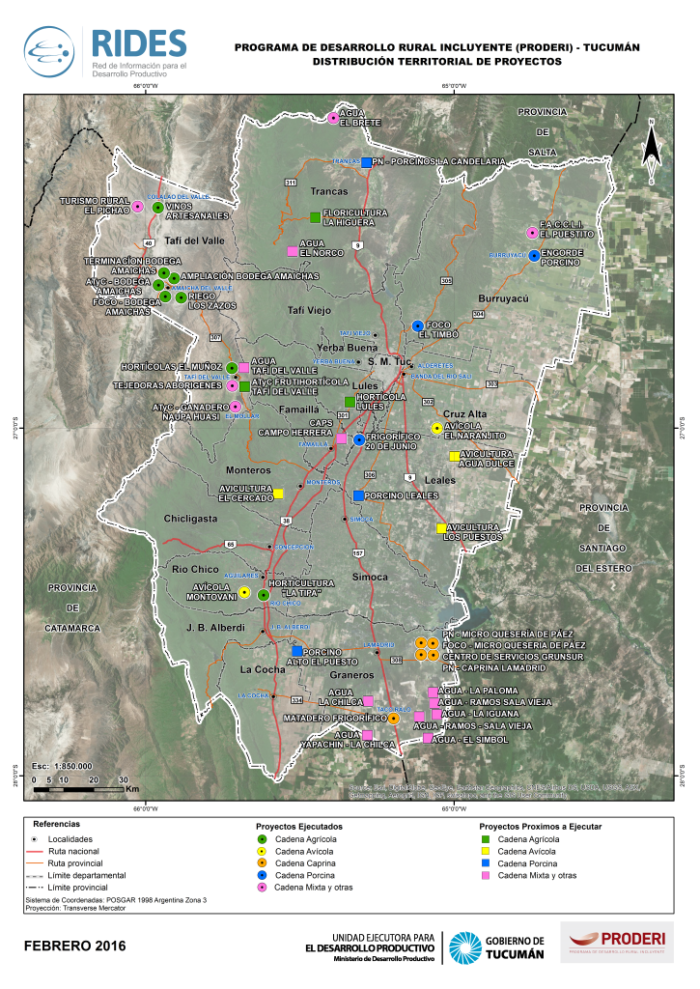 Imagen del Mapa de Localización de Proyectos Ejecutados – PRODERI – Prov. de Tucumán