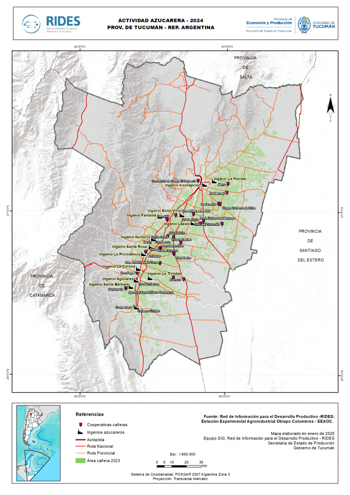 Imagen del Mapa de Actividad Azucarera 2024 – Prov. de Tucumán