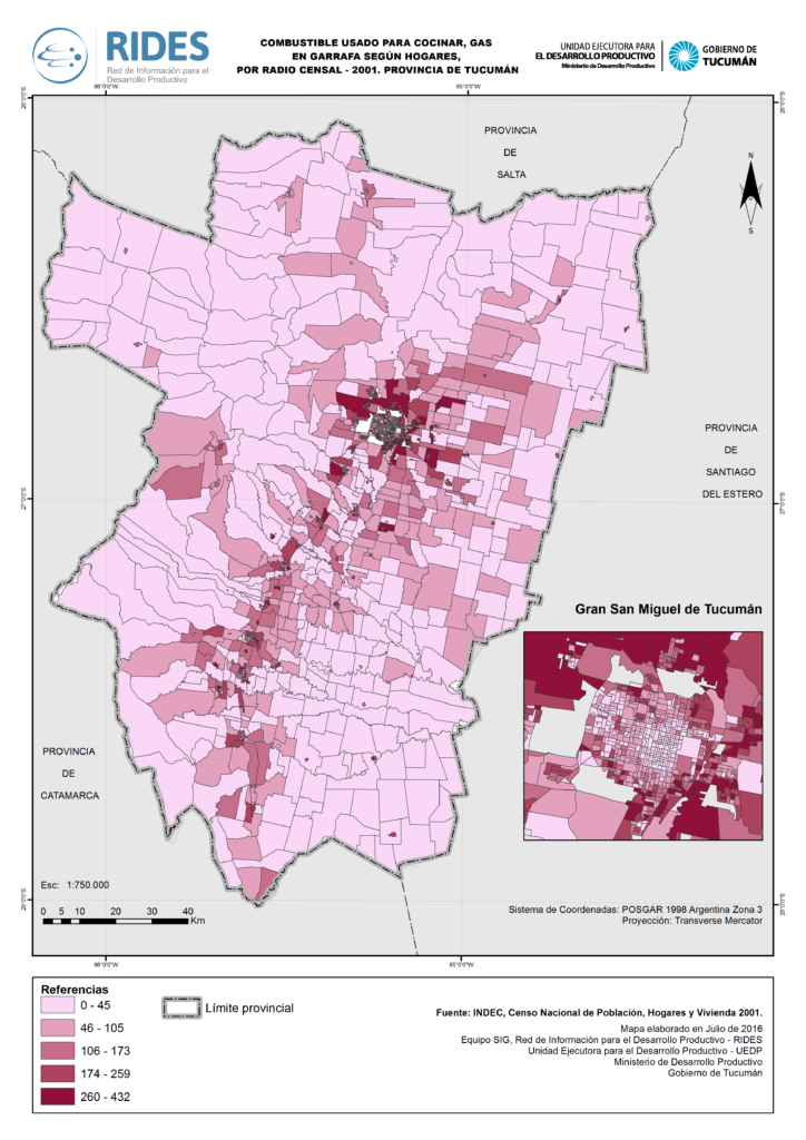 Imagen del Mapa de Combustible usado para cocinar – Gas en garrafa 2001 – Prov. de Tucumán