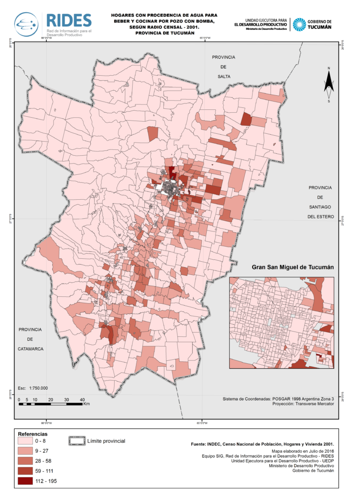 Imagen del Mapa de Hogares con Pozo con bomba – 2001 – Prov. de Tucumán