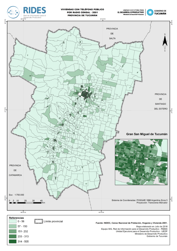 Imagen del Mapa de Viviendas con teléfono público – 2001 – Prov. de Tucumán