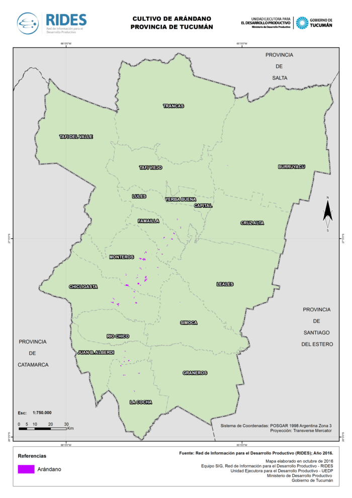 Imagen del Mapa de Cultivo de Arándano 2016 – Prov. de Tucumán