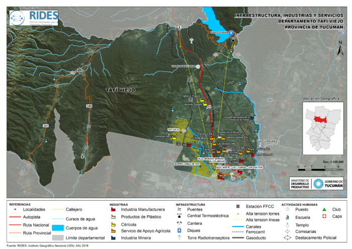 Imagen del Mapa de Infraestructura, Industrias y Servicios. Departamento Tafí Viejo – Prov. de Tucumán