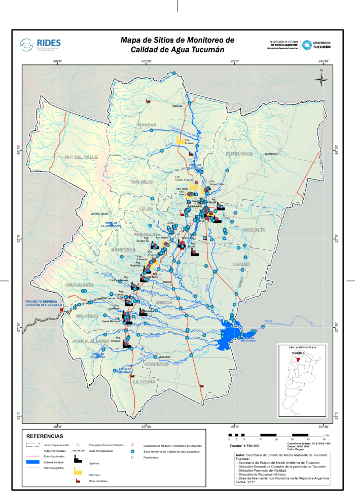 Imagen del Mapa de Sitios de Monitoreo de Calidad de Agua – Prov. de Tucumán