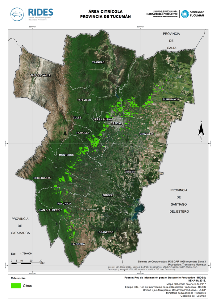 Imagen del Mapa de Área Citrícola – Prov. de Tucumán