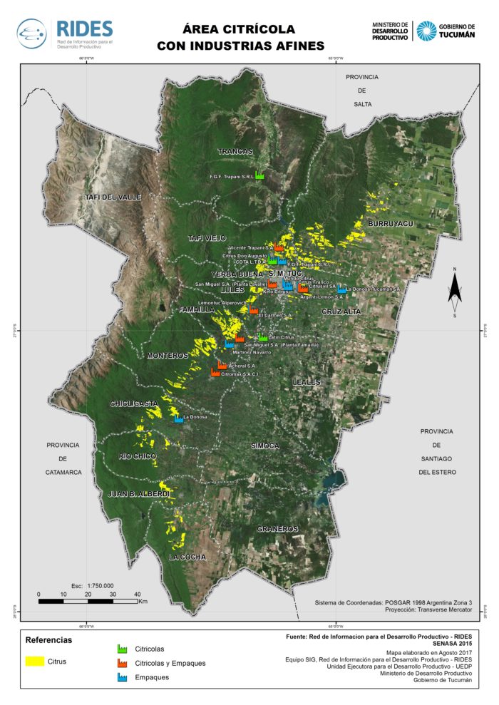 Imagen del Mapa de Área Citrícola con industrias afines – Prov. de Tucumán