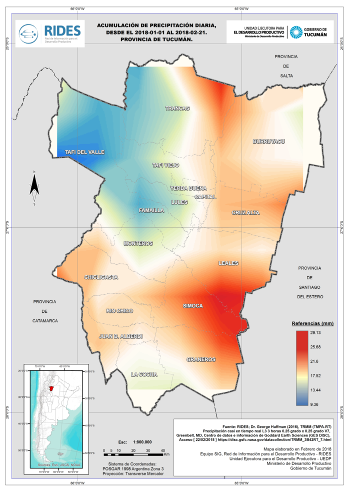 Imagen del Mapa de Acumulación de precipitación diaria, 2018-01-01 al 2018-02-21 – Prov. de Tucumán