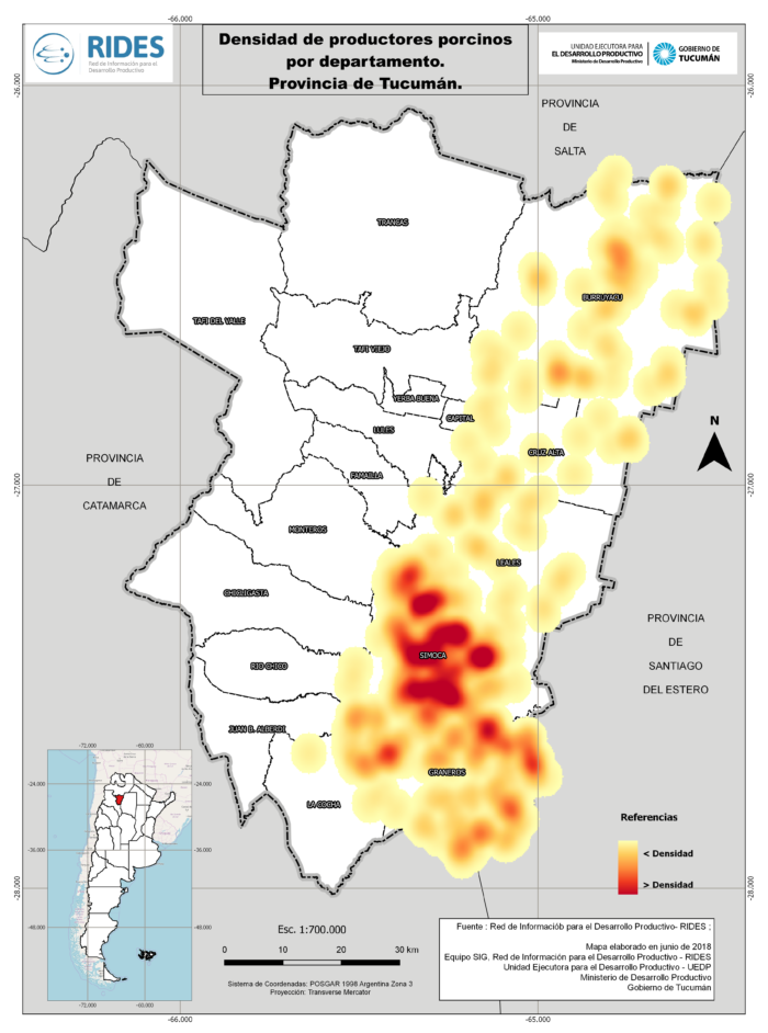 Imagen del Mapa de Densidad de Productores Porcinos por departamento – Prov. de Tucumán