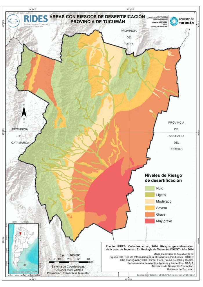 Imagen del Mapa de Áreas con Riesgo de Desertificación – Prov. de Tucumán