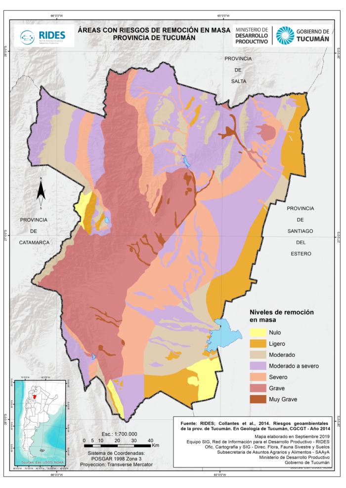 Imagen del Mapa de Áreas con riesgo de remoción en masa. Prov. de Tucumán