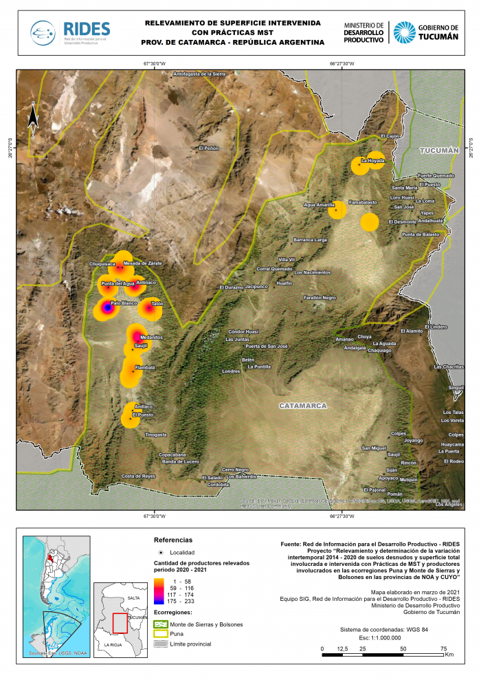 Imagen del Mapa de Relevamiento de superficie intervenida con prácticas MST , Prov. de Catamarca – República Argentina