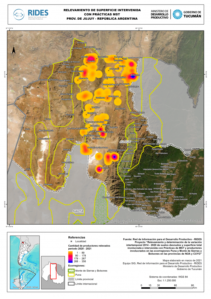 Imagen del Mapa de Relevamiento de superficie intervenida con prácticas MST , Prov. de Jujuy – República Argentina