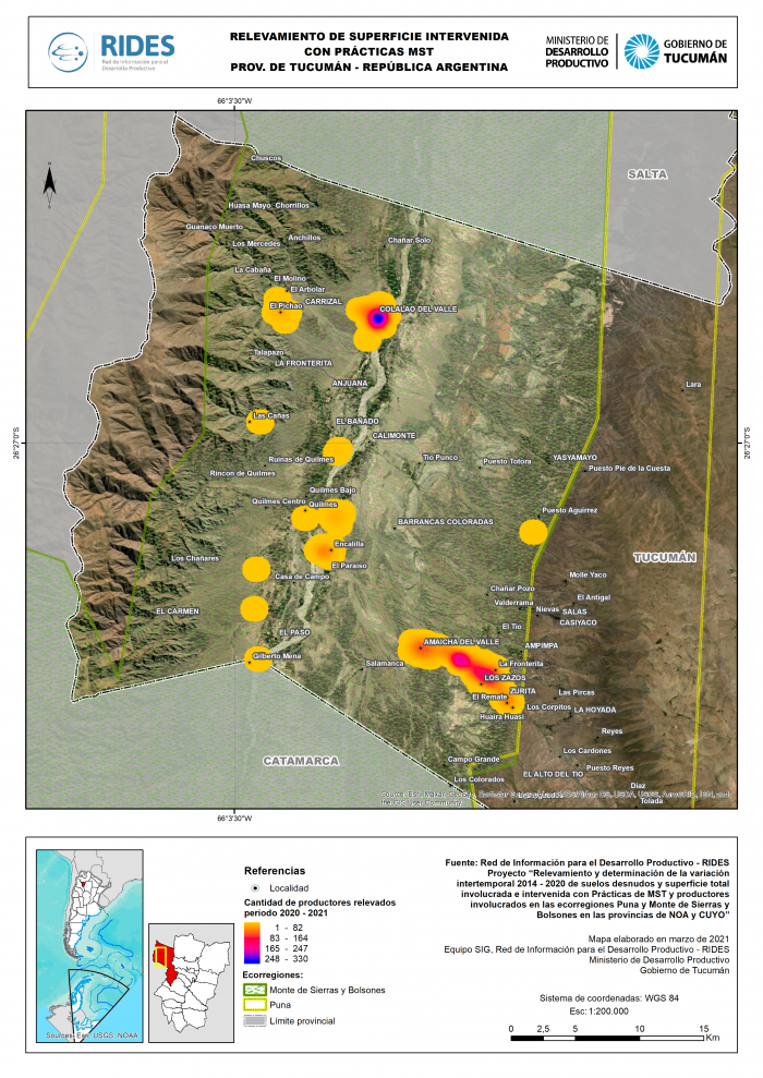 Imagen del Mapa de Relevamiento de superficie intervenida con prácticas MST , Prov. de Tucumán- República Argentina