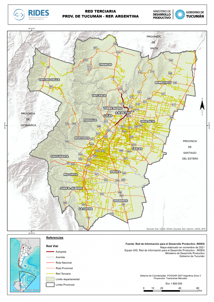 Imagen del Mapa de Distribución de la Red Terciaria – Prov. de Tucumán