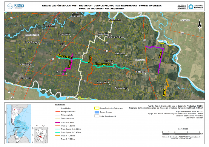 Imagen del Mapa de Readecuación de caminos terciarios – Cuenca Productiva Balderrama – Proyecto GIRSAR – Deptos. Monteros y Simoca – Prov. de Tucumán