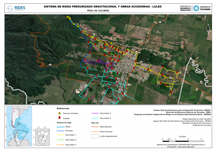 Imagen del Mapa de Sistema de Riego – Proyecto GIRSAR – Depto. Lules – Prov. de Tucumán