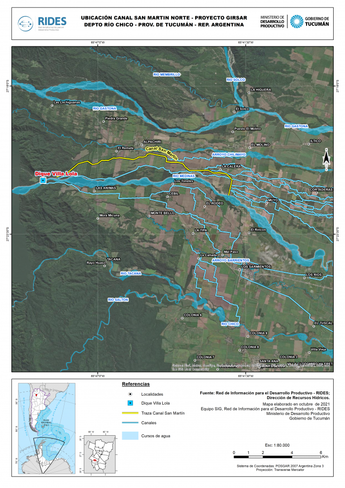 Imagen del Mapa de Ubicación Canal San Martín Norte – Proyecto GIRSAR – Depto Río Chico – Prov. de Tucumán