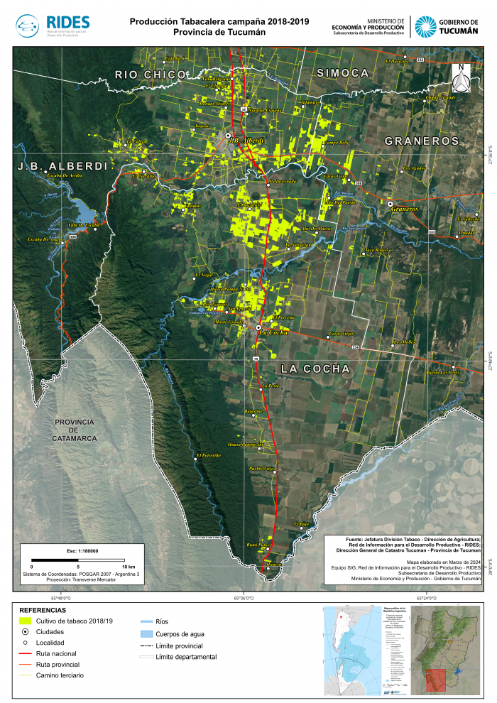 Imagen del Mapa de Producción Tabacalera campaña 2018-2019 – Prov. de Tucumán