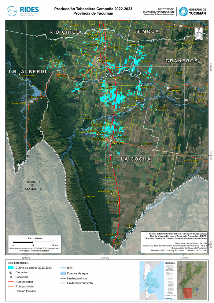 Imagen del Mapa de Producción Tabacalera campaña 2022-2023 – Prov. de Tucumán