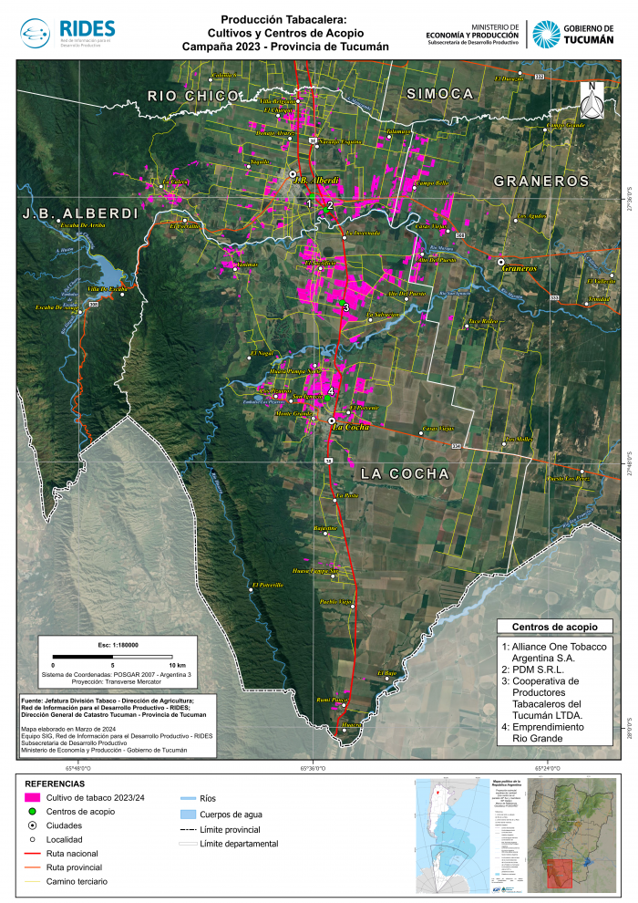 Imagen del Mapa de Producción Tabacalera campaña 2023-2024 – Prov. de Tucumán