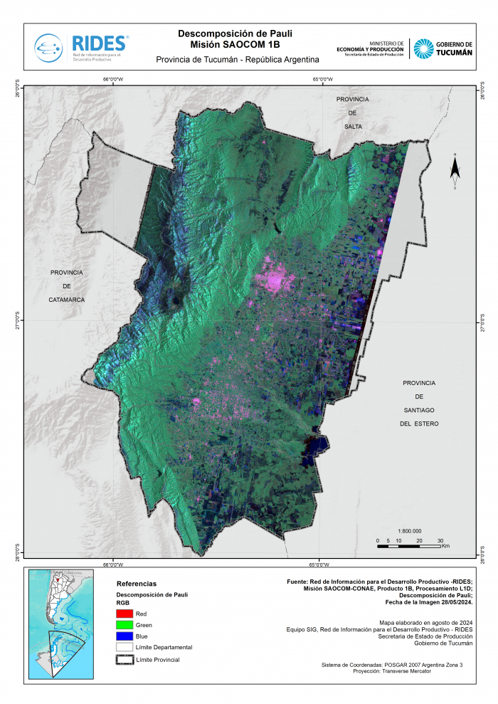 Imagen del Mapa de Descomposición de Pauli – Misión SAOCOM 1B – Prov. de Tucumán