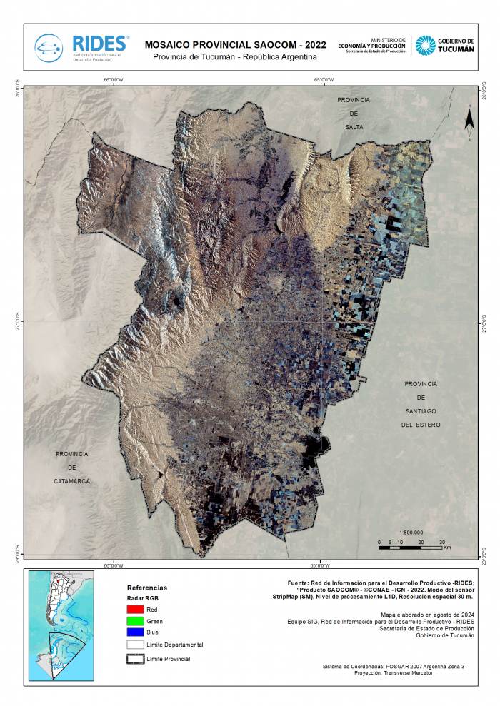 Imagen del Mapa de MOSAICO SAOCOM – 2022. Prov. de Tucumán